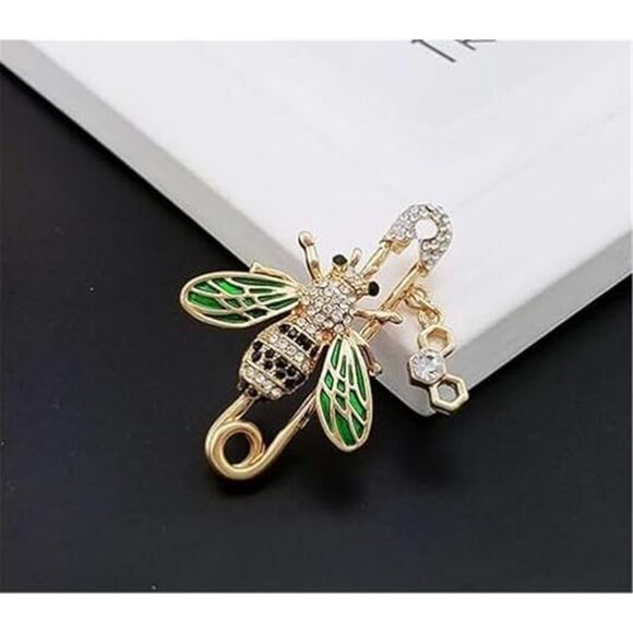 Women's Yellow Gold Crystal Enamel Cute Bee Brooch Scarf Dress Collar Jewelry - Picture 2 of 7